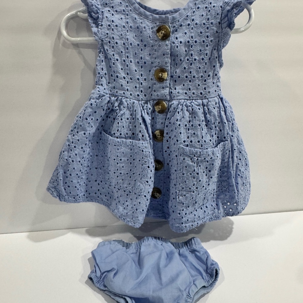 Little Lass Light Blue Eyelet Dress with Bloomers